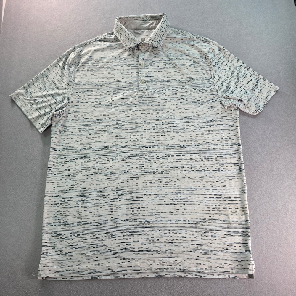 Hickey Freeman Golf Mens Large Polo Shirt White Blue Space Dye Performance